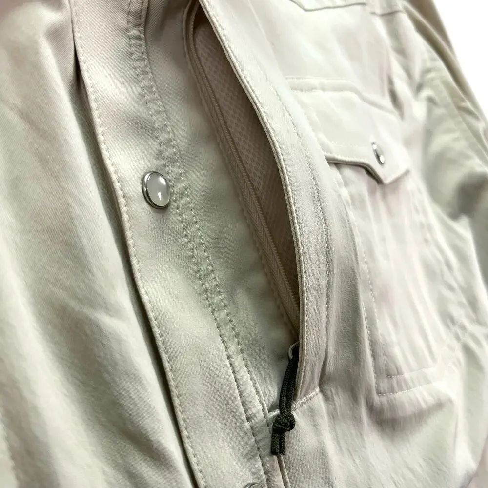 Poncho Pecos Pearl Snap Shirt Mens XL L/S Khaki Tan Western Fishing Performance - Picture 9 of 16